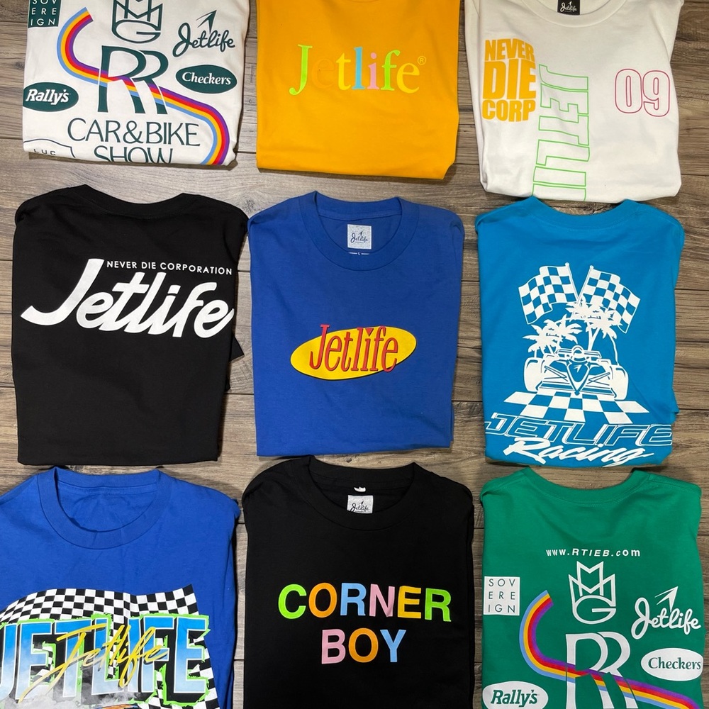 JETLIFE - "CURRENCY" SAMPLE MEN'S T-SHIRTS (ALL SIZE LARGE) NEW W/DEFECTS
